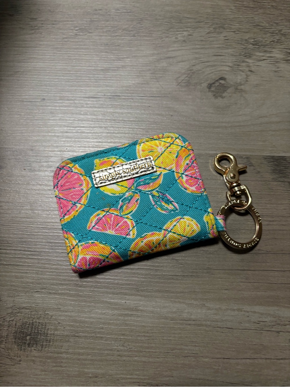 Simply, southern grapefruit Teal Citrus Card Holder with Gold Keyring